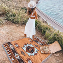 GobekUsa Beach Blanket Sofa Cover - American Country Plaid Blanket - Cotton Tassel Throw Tapestry