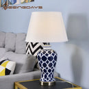 GobekUsa Blue Ceramic Table Lamp - American Retro LED Table Lamp for Bedroom, Living Room