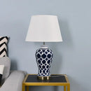 GobekUsa Blue Ceramic Table Lamp - American Retro LED Table Lamp for Bedroom, Living Room