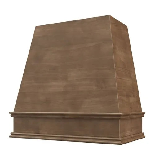 American Walnut Wood Range Hood With Tapered Front and Decorative Trim - 30", 36", 42", 48", 54" and 60" Widths Available