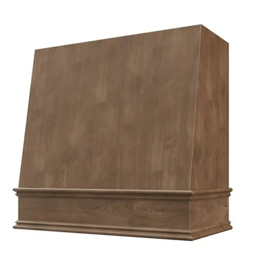 American Walnut Wood Range Hood With Angled Front and Decorative Trim - 30", 36", 42", 48", 54" and 60" Widths Available