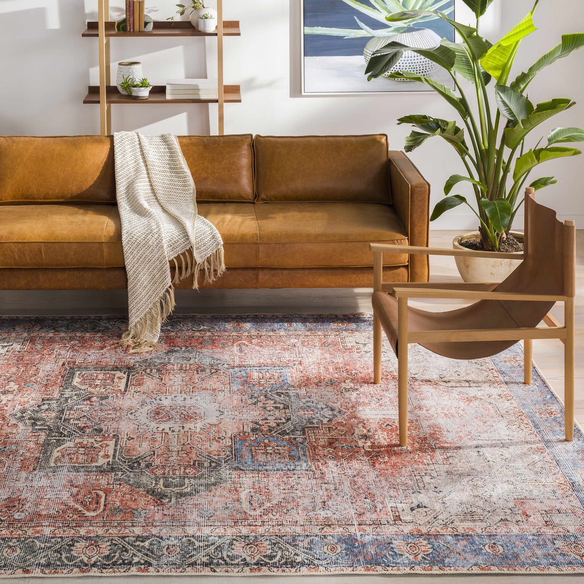 Rosman Distressed Washable Rug, installed in a room