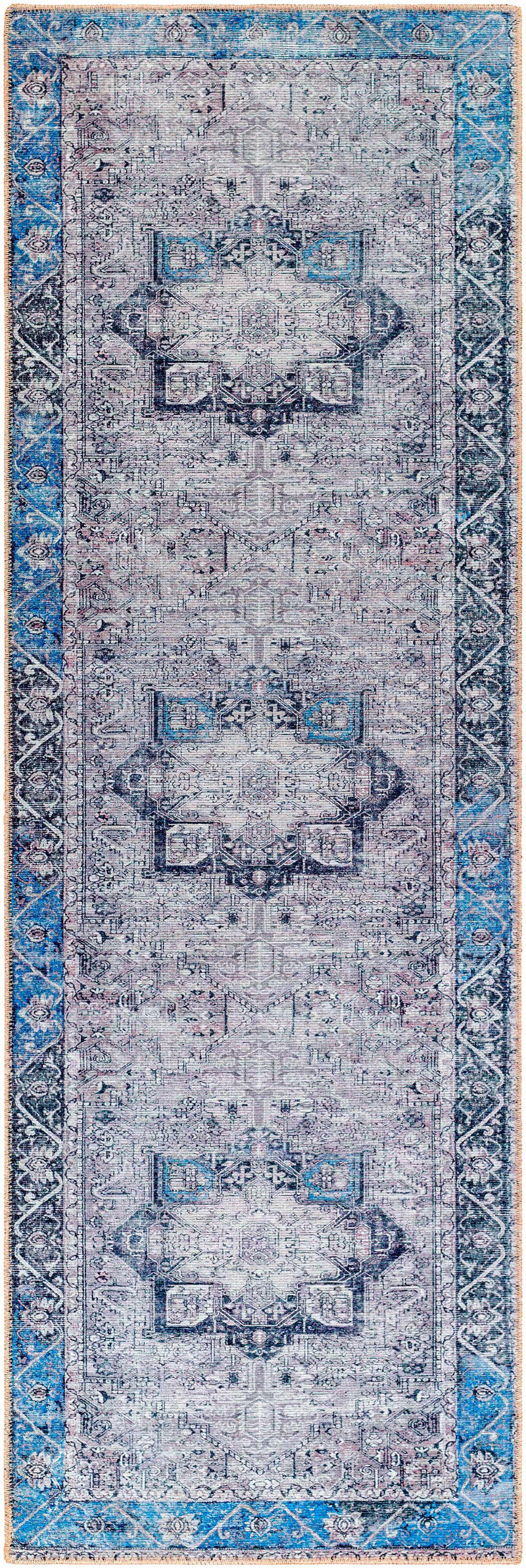 Rosman Blue&Beige Flat Pile Washable Rug