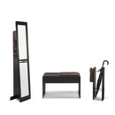 Hall Oak Mirror, Bench, Umbrella Holder Set