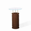 Sofra Glass Top Solid Cedar Side Table / Long