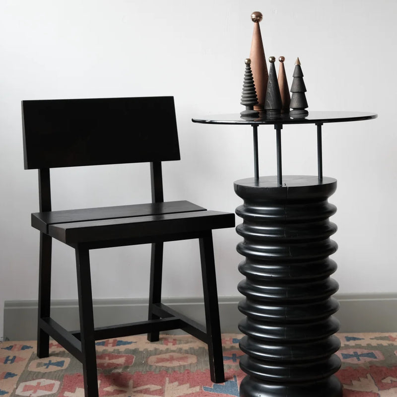Sofra Glass Top Solid Cedar Side Table / Long
