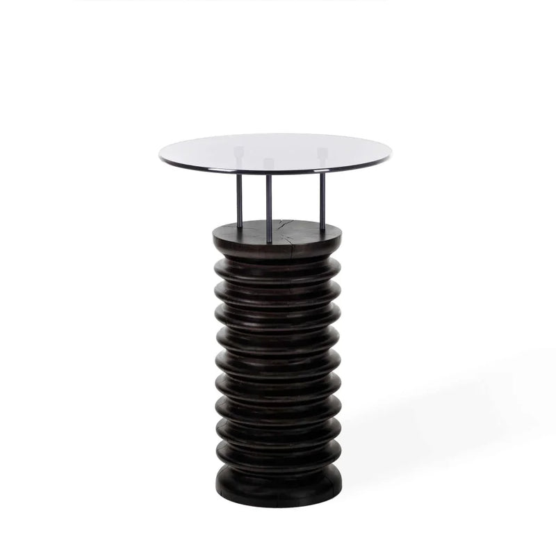 Sofra Glass Top Solid Cedar Side Table / Long