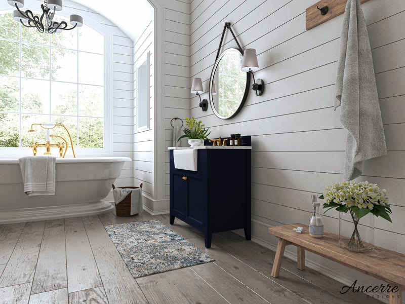 Adeline Bathroom Vanity with Farmhouse Sink and Carrara White Marble Top Cabinet Set