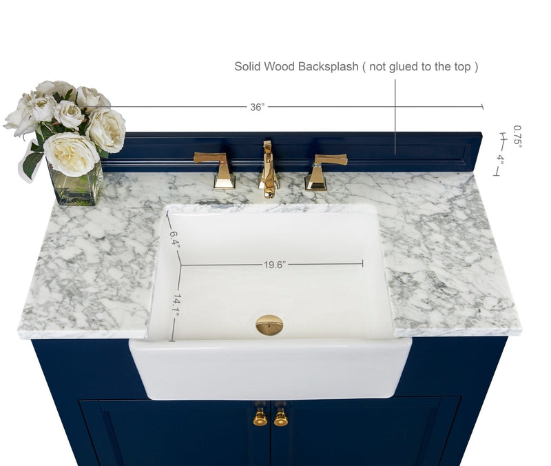 Adeline Bathroom Vanity with Farmhouse Sink and Carrara White Marble Top Cabinet Set