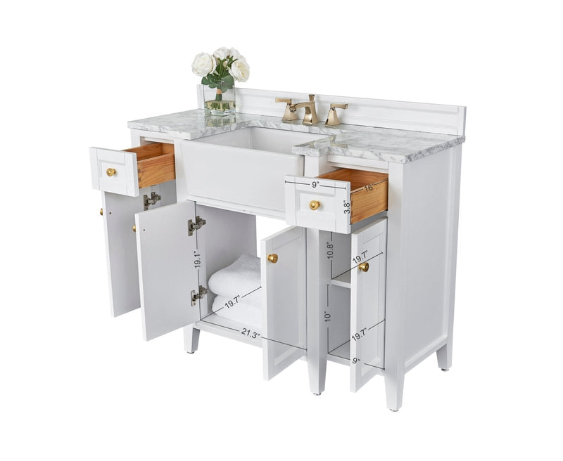 Adeline Bathroom Vanity with Farmhouse Sink and Carrara White Marble Top Cabinet Set