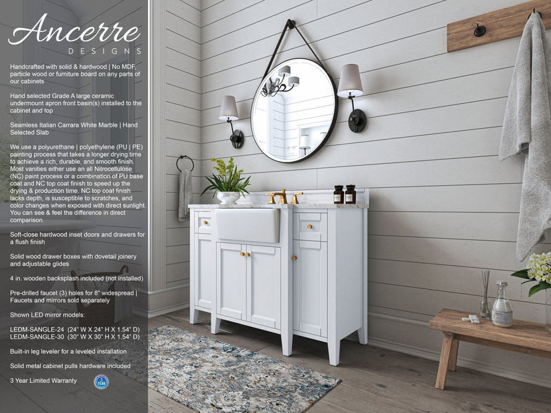 Adeline Bathroom Vanity with Farmhouse Sink and Carrara White Marble Top Cabinet Set