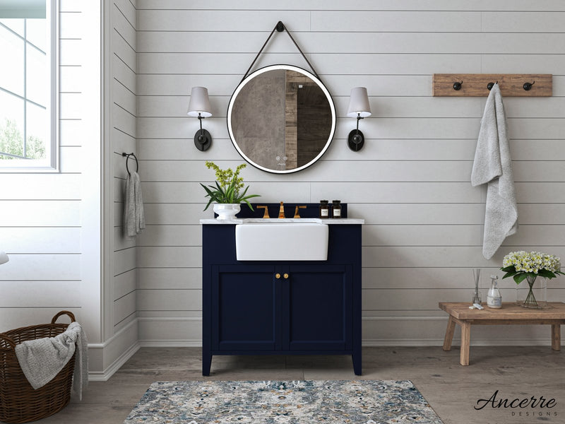 Adeline Bathroom Vanity with Farmhouse Sink and Carrara White Marble Top Cabinet Set