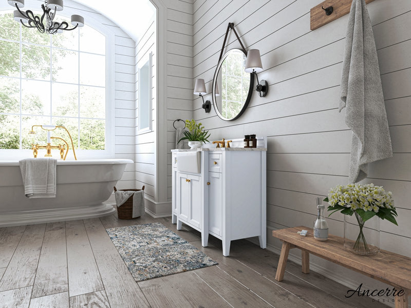 Adeline Bathroom Vanity with Farmhouse Sink and Carrara White Marble Top Cabinet Set