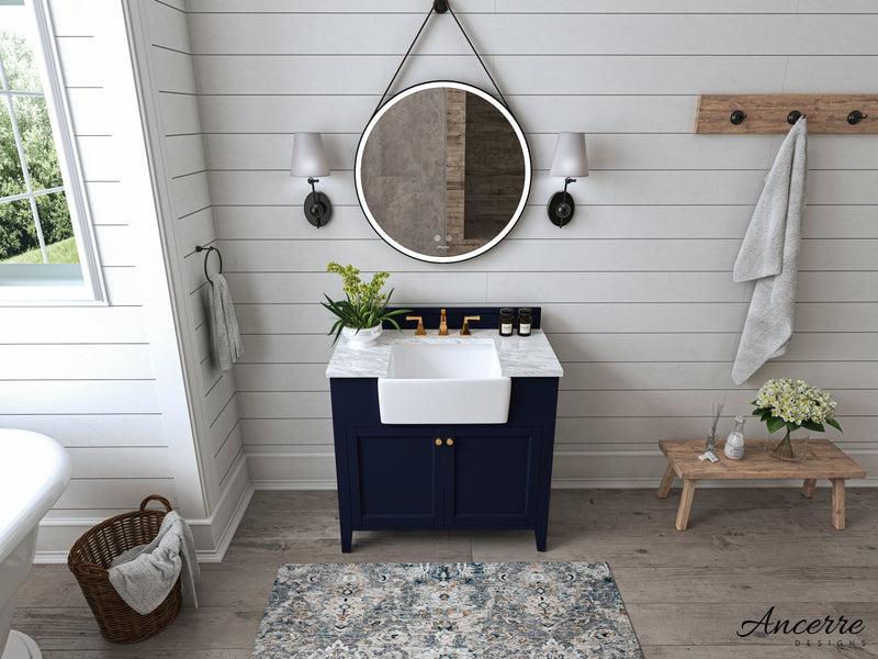 Adeline Bathroom Vanity with Farmhouse Sink and Carrara White Marble Top Cabinet Set