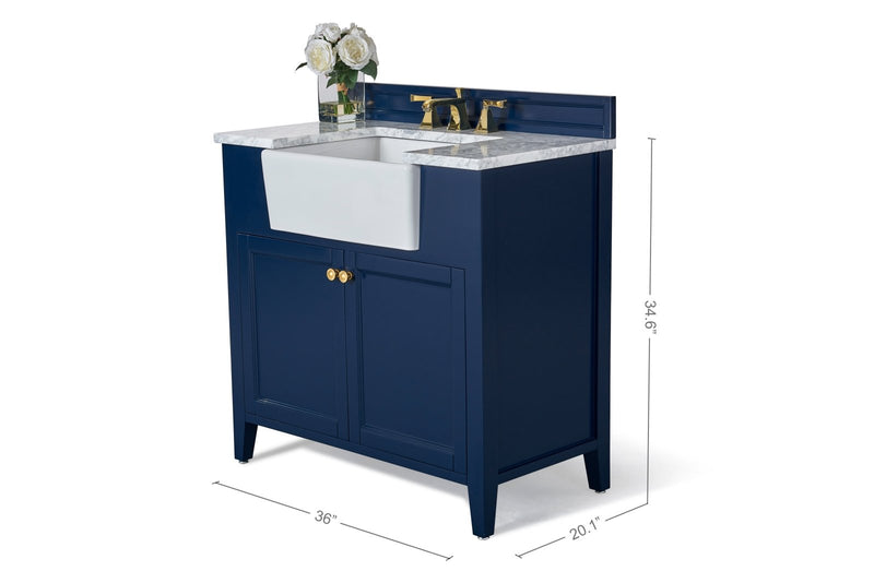 Adeline Bathroom Vanity with Farmhouse Sink and Carrara White Marble Top Cabinet Set