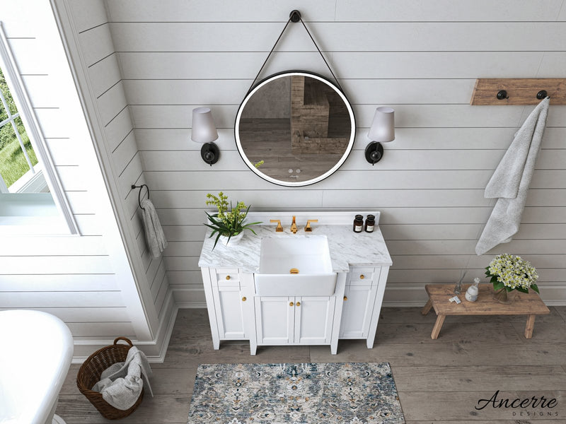 Adeline Bathroom Vanity with Farmhouse Sink and Carrara White Marble Top Cabinet Set