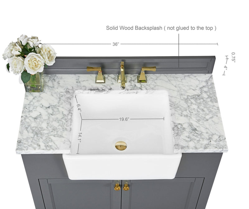 Adeline Bathroom Vanity with Farmhouse Sink and Carrara White Marble Top Cabinet Set