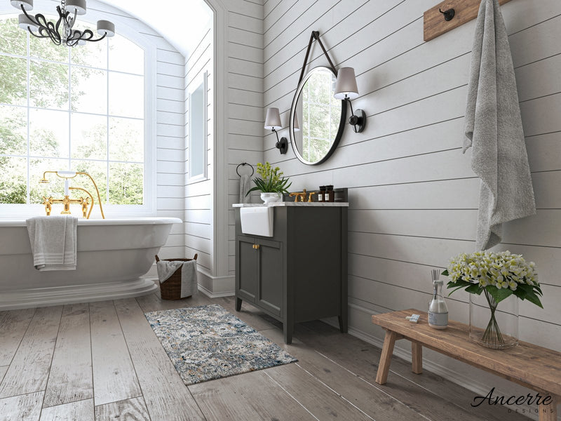 Adeline Bathroom Vanity with Farmhouse Sink and Carrara White Marble Top Cabinet Set