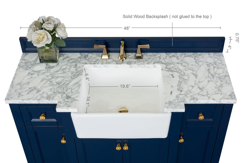 Adeline Bathroom Vanity with Farmhouse Sink and Carrara White Marble Top Cabinet Set