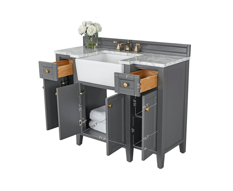 Adeline Bathroom Vanity with Farmhouse Sink and Carrara White Marble Top Cabinet Set