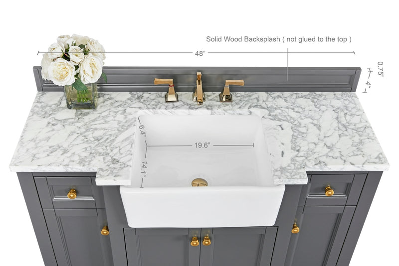 Adeline Bathroom Vanity with Farmhouse Sink and Carrara White Marble Top Cabinet Set