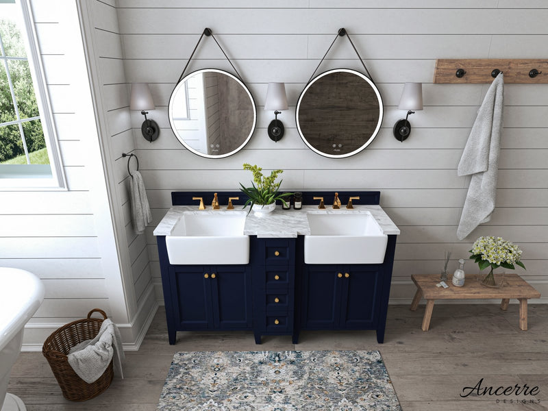 Adeline Bathroom Vanity with Farmhouse Sink and Carrara White Marble Top Cabinet Set