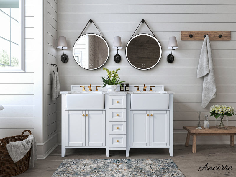 Adeline Bathroom Vanity with Farmhouse Sink and Carrara White Marble Top Cabinet Set