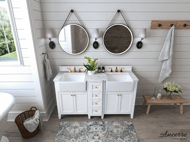 Adeline Bathroom Vanity with Farmhouse Sink and Carrara White Marble Top Cabinet Set