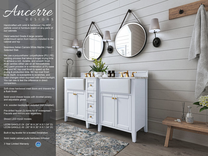 Adeline Bathroom Vanity with Farmhouse Sink and Carrara White Marble Top Cabinet Set