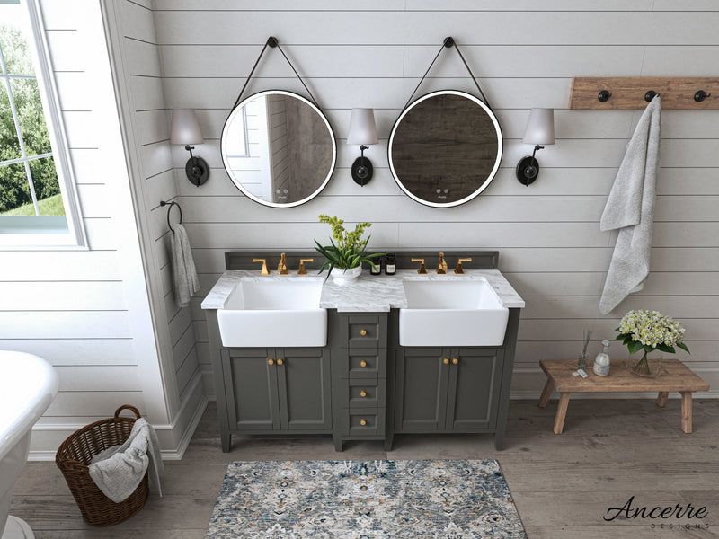 Adeline Bathroom Vanity with Farmhouse Sink and Carrara White Marble Top Cabinet Set