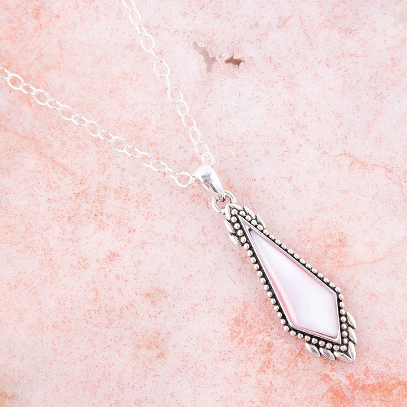 Anemone Long Diamond Pink Mother of Pearl and Sterling Silver Necklace