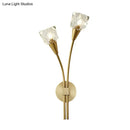 GobekUsa Contemporary Faceted Crystal Bud Wall Sconce Light - 2 Lights, Brass Finish, Bedroom