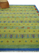 Animal and Tree Life Green, Blue and Rust Hand knotted Traditional 8x10 Wool Area Rug by The Rug Decor