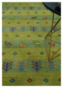 Animal and Tree Life Green, Blue and Rust Hand knotted Traditional 8x10 Wool Area Rug by The Rug Decor