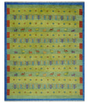 Animal and Tree Life Green, Blue and Rust Hand knotted Traditional 8x10 Wool Area Rug by The Rug Decor