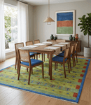 Traditional Hand Knotted Wool Area Rug with Green Blue and Rust Multi Color Design