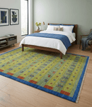 Traditional Hand Knotted Wool Area Rug with Green Blue and Rust Multi Color Design