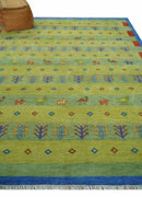 Traditional Hand Knotted Wool Area Rug with Green Blue and Rust Multi Color Design
