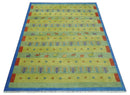 Traditional Hand Knotted Wool Area Rug with Green Blue and Rust Multi Color Design