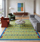 Traditional Hand Knotted Wool Area Rug with Green Blue and Rust Multi Color Design