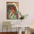 Vibrant pink floral tiger animal canvas painting bathroom wall decor by Decorbites