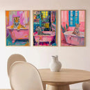 Vibrant pink & peach leopard animal canvas wall art bathroom decor by Decorbites