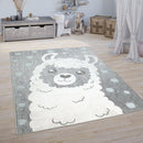 Kids Rug Lilo with Cute Llama Motif - Grey White