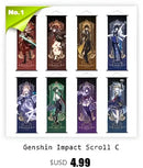Vibrant genshin impact anime poster set gold ornate bedroom wall art by Decorbites
