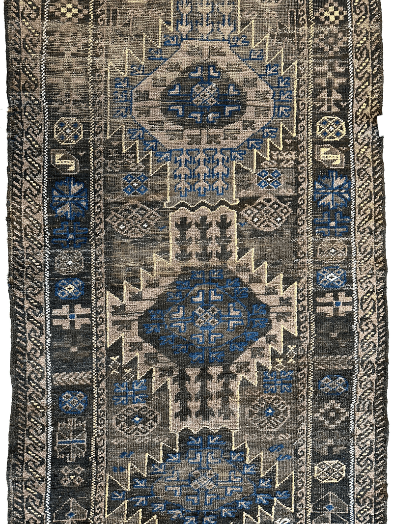 Antique 1880s Primitive Tribal Baluch Wool Rug 3’x6’4”