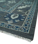 Antique Hand Knotted Charcoal And Blue Oushak Wool Area Rug - Traditional Design by The Rug Decor