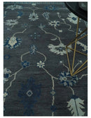Antique Hand Knotted Charcoal And Blue Oushak Wool Area Rug - Traditional Design by The Rug Decor