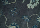 Antique Hand Knotted Charcoal And Blue Oushak Wool Area Rug - Traditional Design by The Rug Decor
