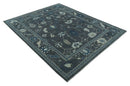 Antique Hand Knotted Charcoal And Blue Oushak Wool Area Rug - Traditional Design by The Rug Decor