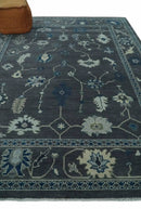 Antique Hand Knotted Charcoal And Blue Oushak Wool Area Rug - Traditional Design by The Rug Decor